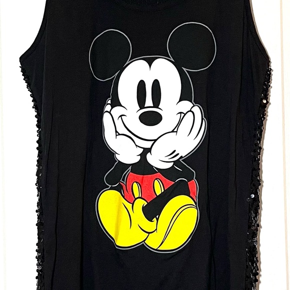 Disney Mickey Mouse Black Sequin Racerback Tank Top Sz XL Streetwear Gorpcore - Picture 3 of 14